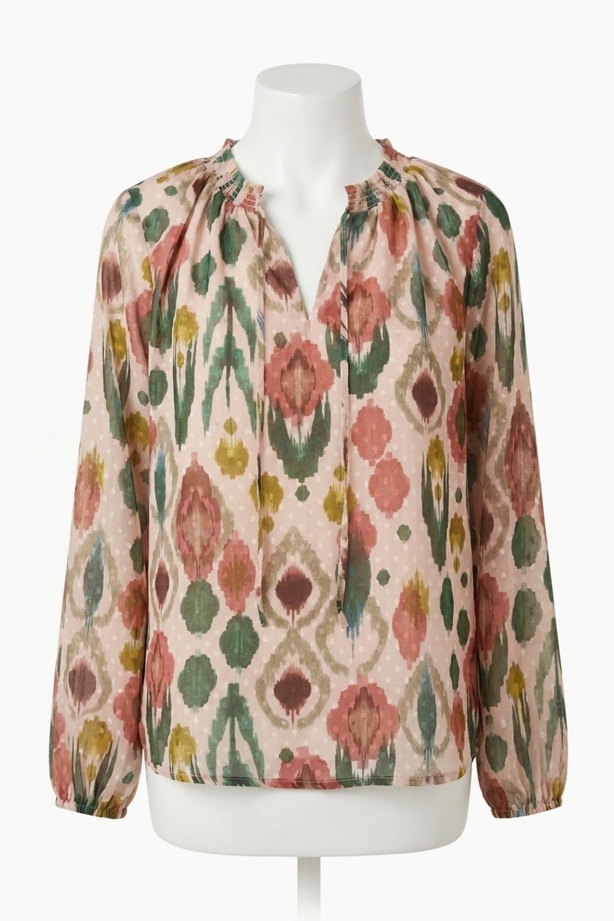NEW TRIBAL flowy swiss dot chiffon blouse in vine